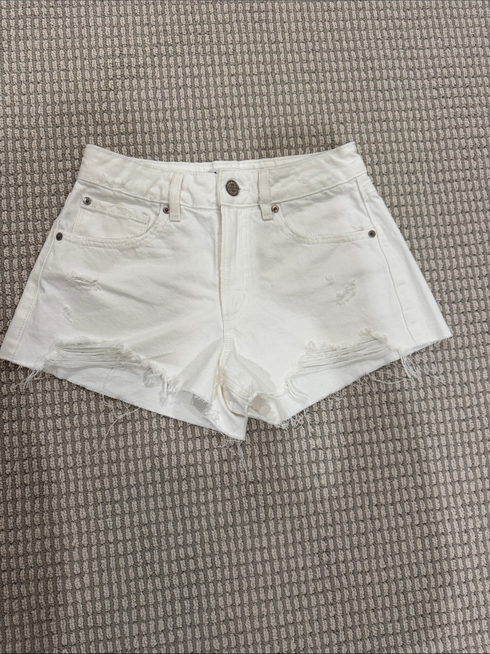 Garage White Distressed Denim Cutoff Shorts